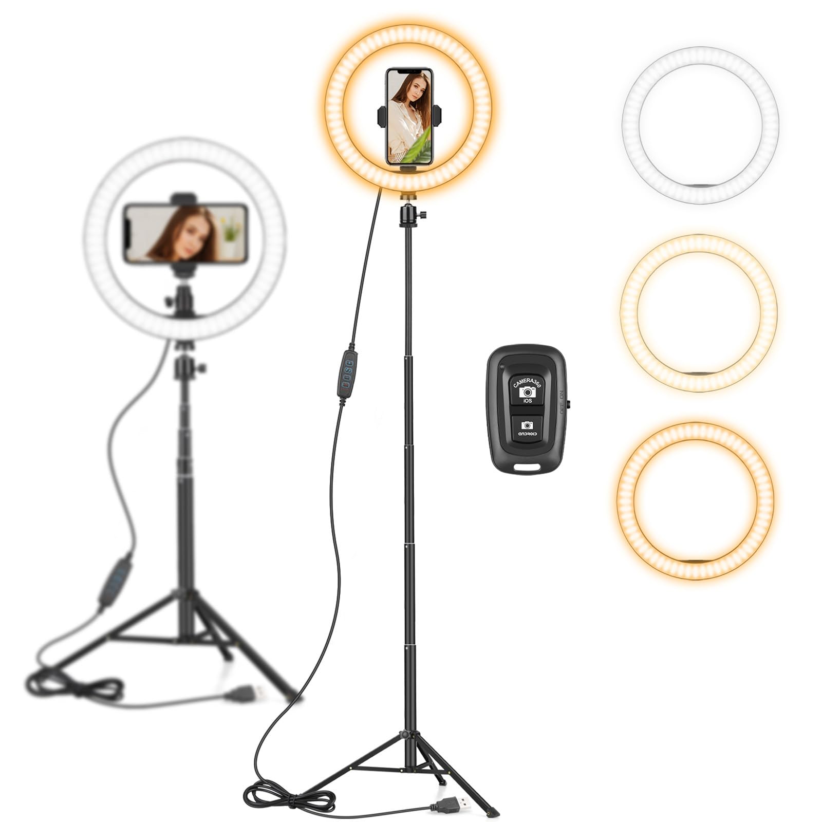 10" Ring Light with 59" Tripod Stand & Phone Holder for YouTube Video, Dimmable Led Ring Light for Camera, Video, Makeup, Selfie Photography Compatible with Smartphone